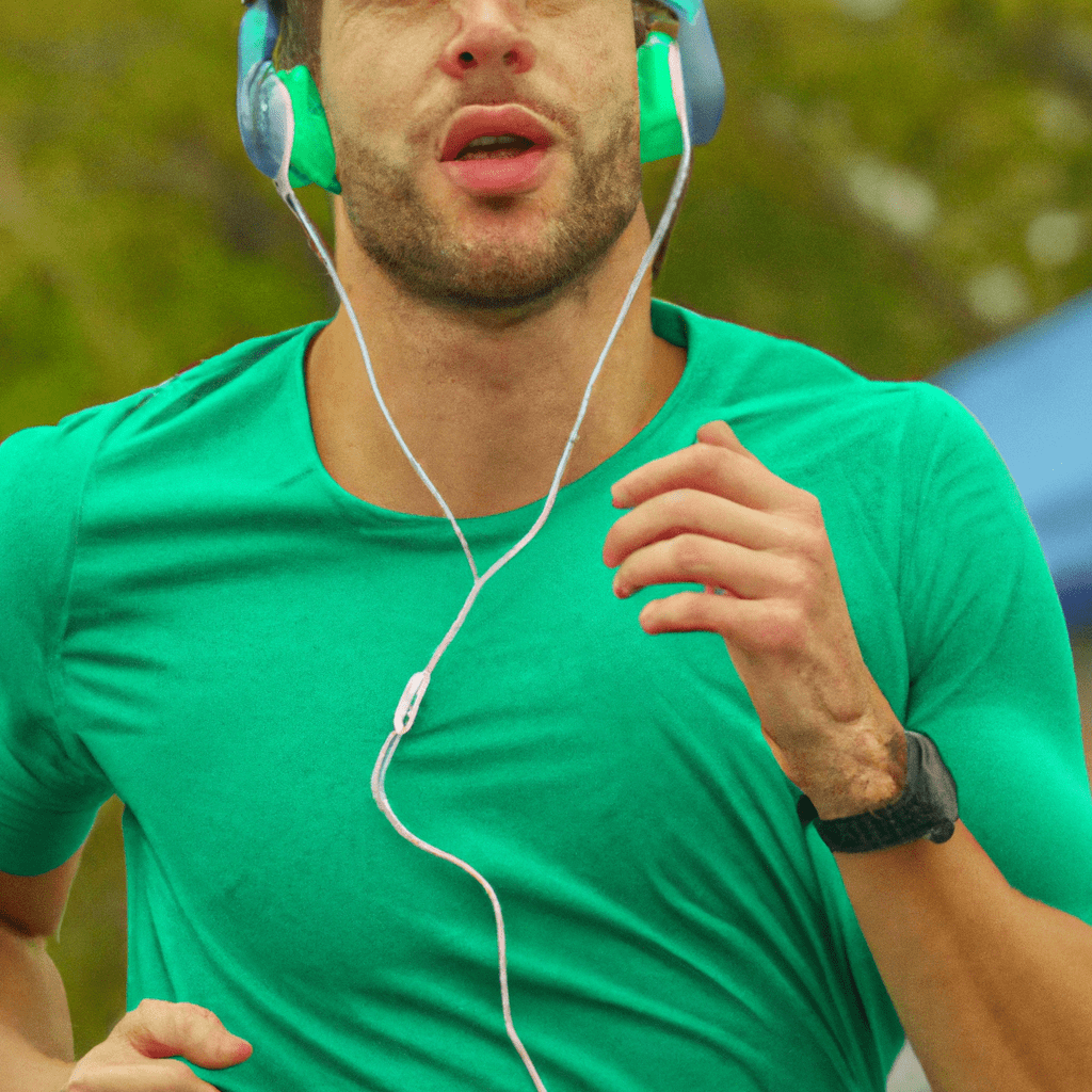 An image capturing the essence of a marathon runner wearing headphones