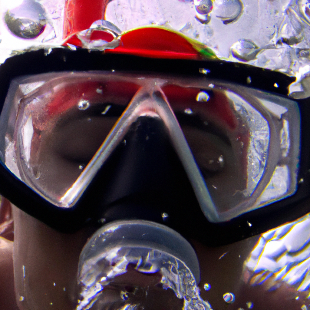 An image showcasing the intricate mechanism of a snorkel: a transparent tube attached to a colorful mask, immersed underwater