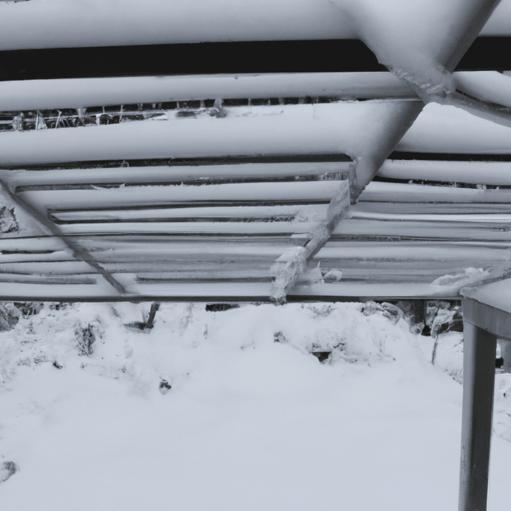 An image showcasing a sturdy trampoline covered in a thick layer of pristine white snow, with the snowflakes delicately resting on the springs and the frame, highlighting its capacity to bear the weight of heavy snowfall