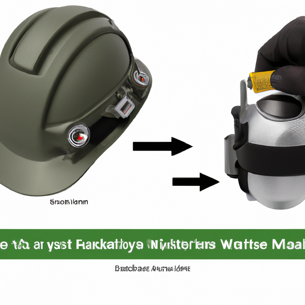 An image capturing a step-by-step guide on attaching a Milwaukee Headlamp to a hard hat