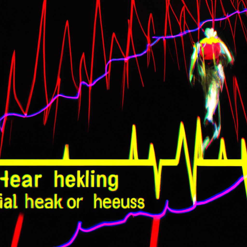 An image showcasing a hiker ascending a steep mountain trail with a rapid heartbeat monitor overlay, capturing the intense physical exertion and deep breathing that illustrates the debate: Is hiking aerobic or anaerobic? --v 5